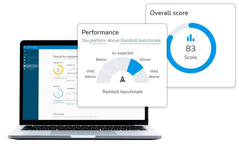computer med billede af HR-platform og grafiske elementer
